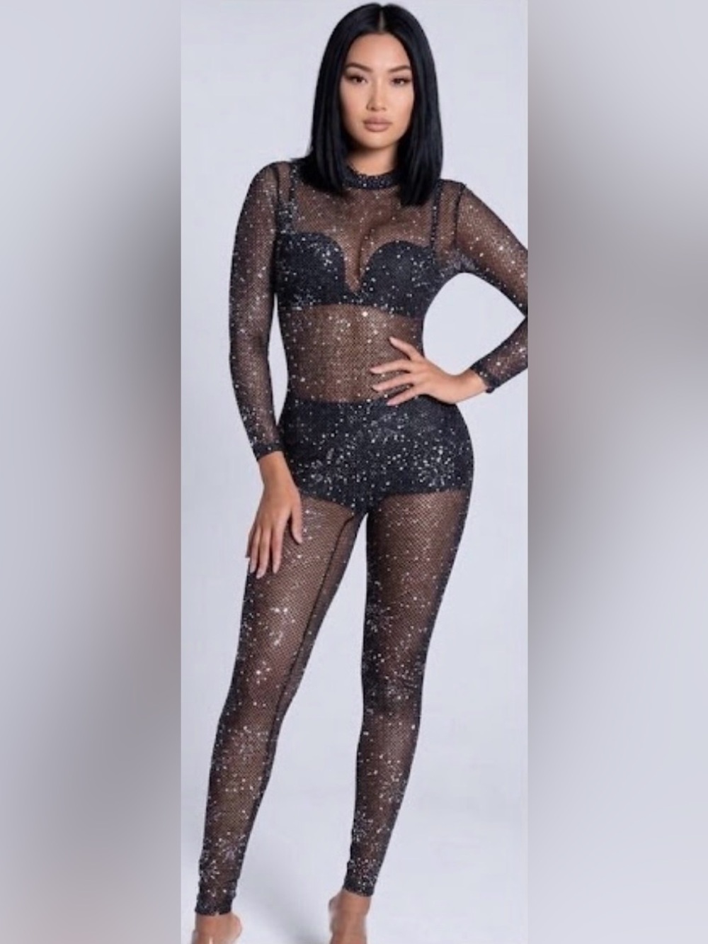 Sparkle Mesh Bodycon Jumpsuit